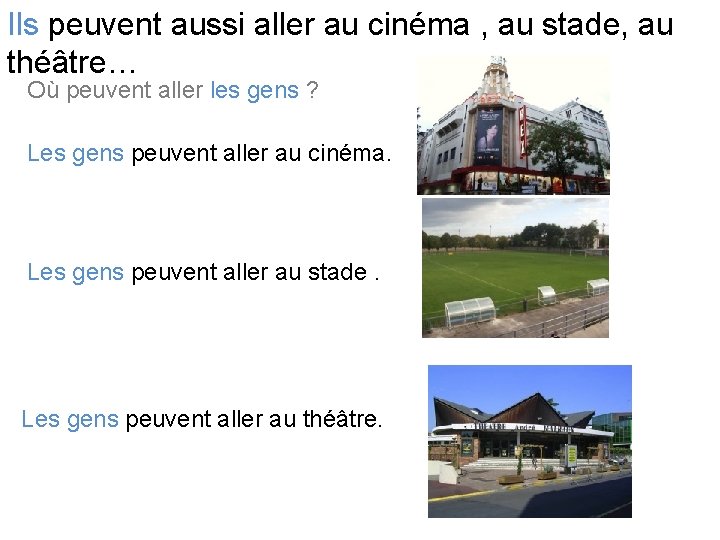 Ils peuvent aussi aller au cinéma , au stade, au théâtre… Où peuvent aller