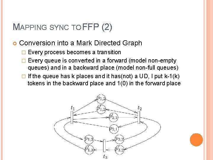MAPPING SYNC TO FFP (2) Conversion into a Mark Directed Graph Every process becomes