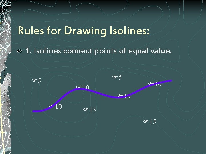 Rules for Drawing Isolines: 1. Isolines connect points of equal value. 5 5 10