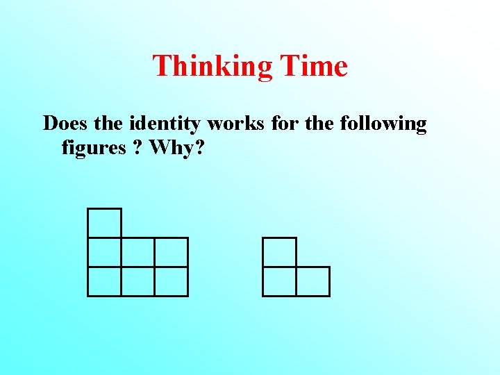 Thinking Time Does the identity works for the following figures ? Why? 