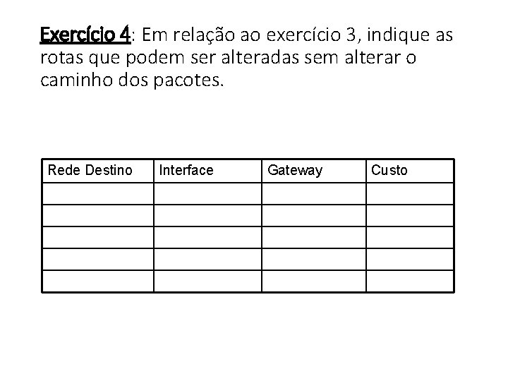 Exercício 4: Em relação ao exercício 3, indique as rotas que podem ser alteradas