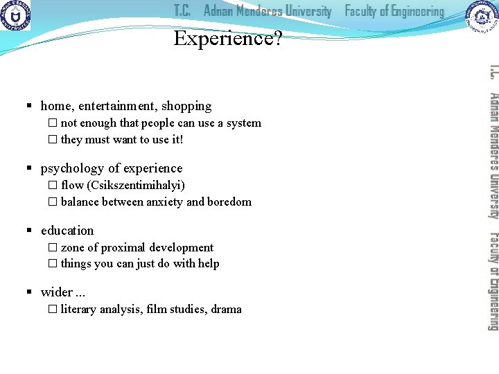 Experience? § home, entertainment, shopping � not enough that people can use a system