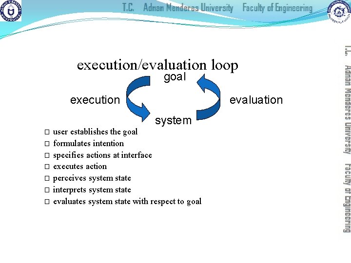 execution/evaluation loop goal execution evaluation system � � � � user establishes the goal