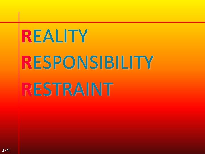 REALITY RESPONSIBILITY RESTRAINT 1 -N REALITY RESPONSIBILITY RESTRAINT 1 -N
