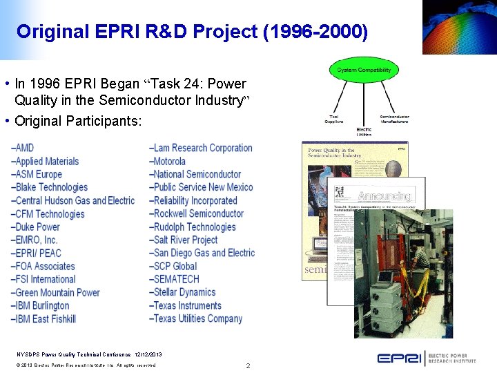 Original EPRI R&D Project (1996 -2000) • In 1996 EPRI Began “Task 24: Power