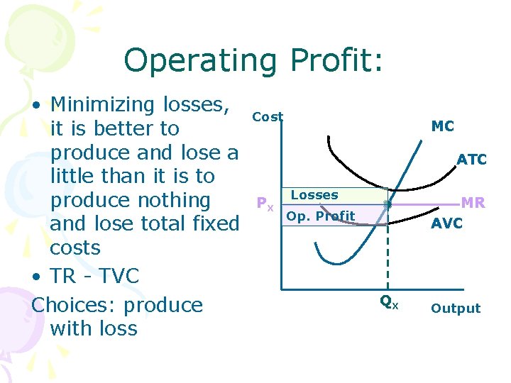 Operating Profit: • Minimizing losses, it is better to produce and lose a little
