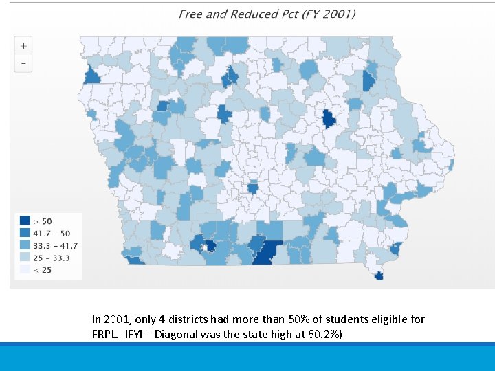 In 2001, only 4 districts had more than 50% of students eligible for FRPL. In 2001, only 4 districts had more than 50% of students eligible for FRPL.