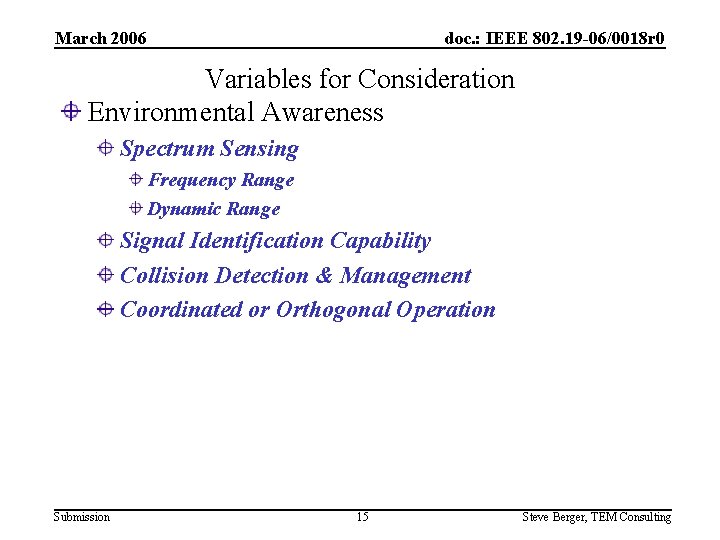 March 2006 doc. : IEEE 802. 19 -06/0018 r 0 Variables for Consideration Environmental