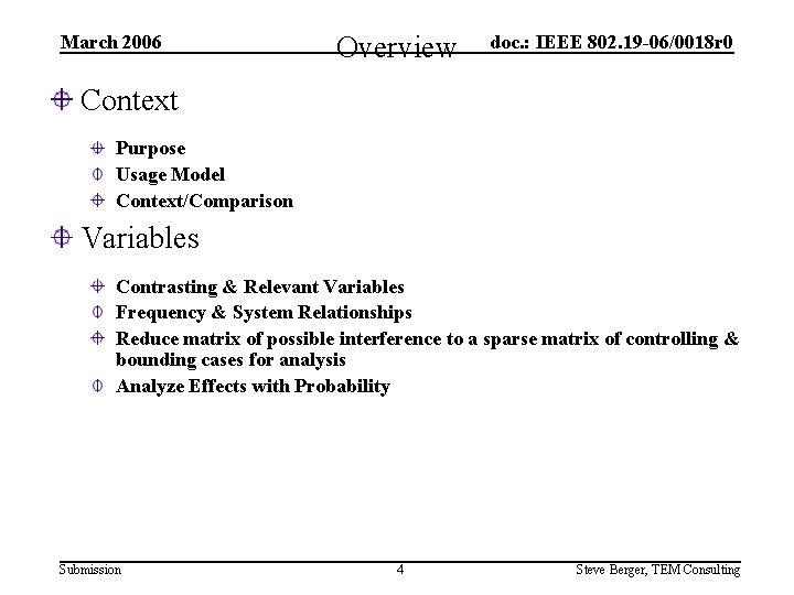 March 2006 Overview doc. : IEEE 802. 19 -06/0018 r 0 Context Purpose Usage