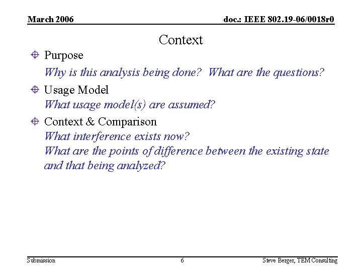 March 2006 doc. : IEEE 802. 19 -06/0018 r 0 Context Purpose Why is