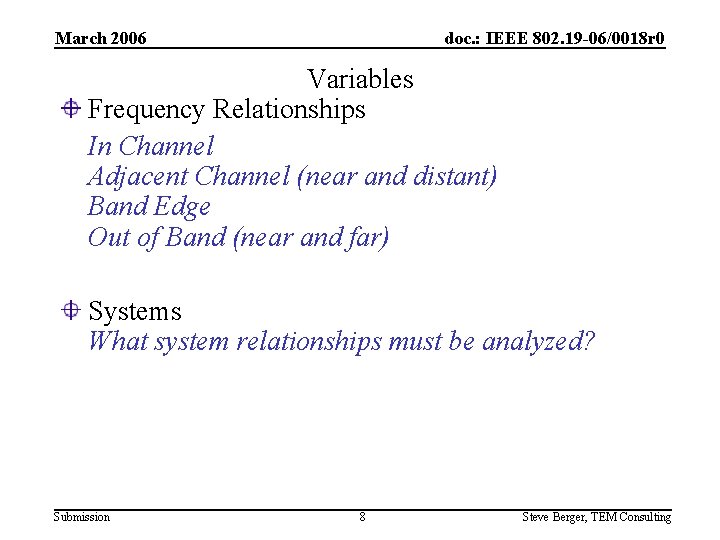 March 2006 doc. : IEEE 802. 19 -06/0018 r 0 Variables Frequency Relationships In