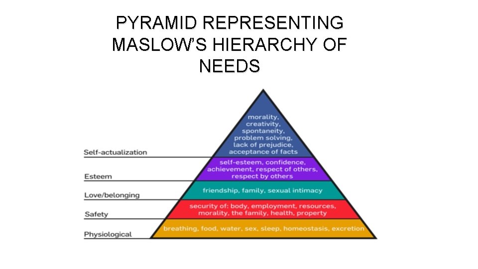 PYRAMID REPRESENTING MASLOW’S HIERARCHY OF NEEDS 