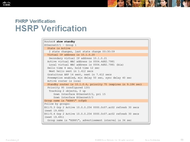 FHRP Verification HSRP Verification Presentation_ID © 2008 Cisco Systems, Inc. All rights reserved. Cisco