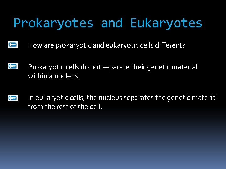 Prokaryotes and Eukaryotes How are prokaryotic and eukaryotic cells different? Prokaryotic cells do not