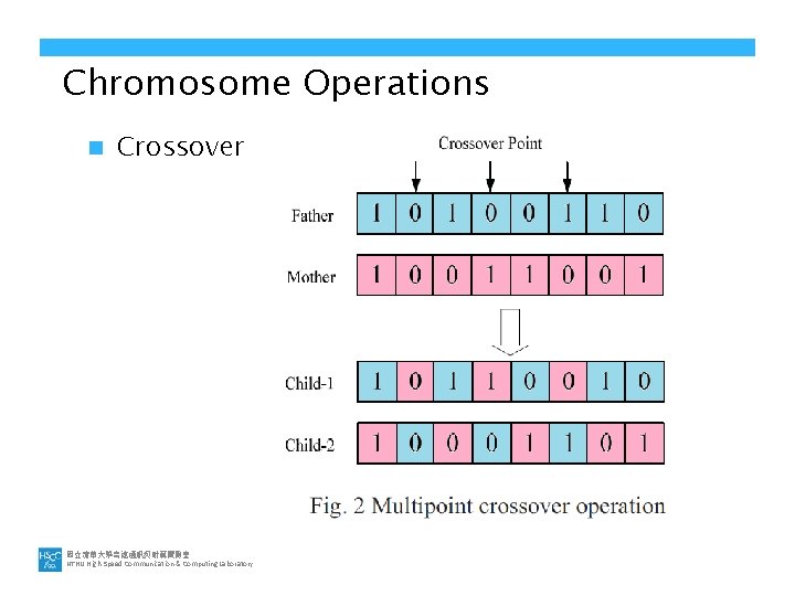 Chromosome Operations n Crossover 國立清華大學高速通訊與計算實驗室 NTHU High-Speed Communication & Computing Laboratory 