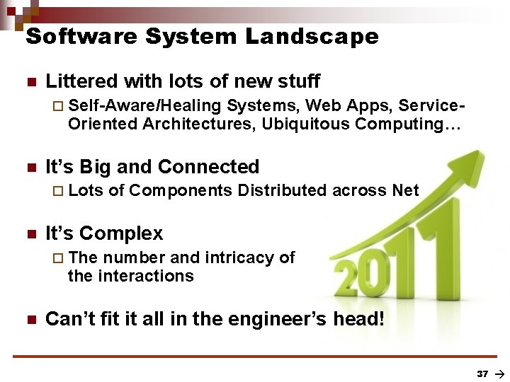 Software System Landscape n Littered with lots of new stuff ¨ Self-Aware/Healing Systems, Web