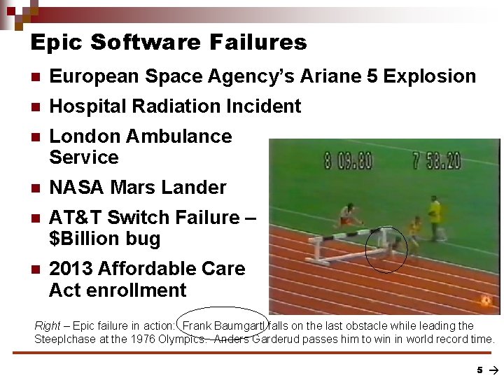 Epic Software Failures n European Space Agency’s Ariane 5 Explosion n Hospital Radiation Incident
