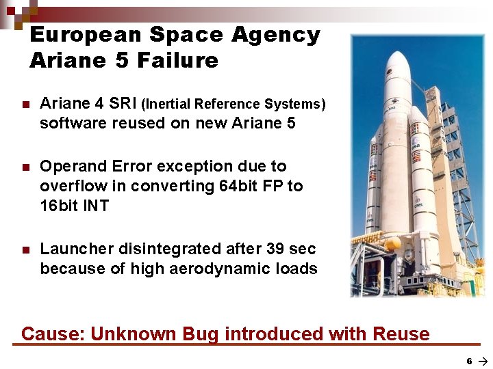 European Space Agency Ariane 5 Failure n Ariane 4 SRI (Inertial Reference Systems) software