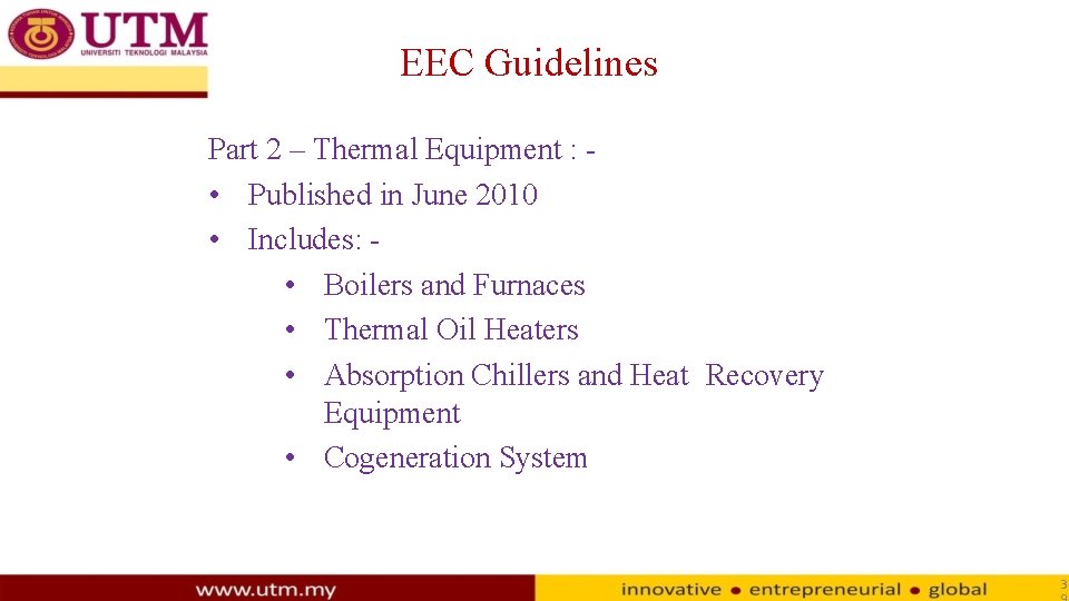 EEC Guidelines Part 2 – Thermal Equipment : • Published in June 2010 •