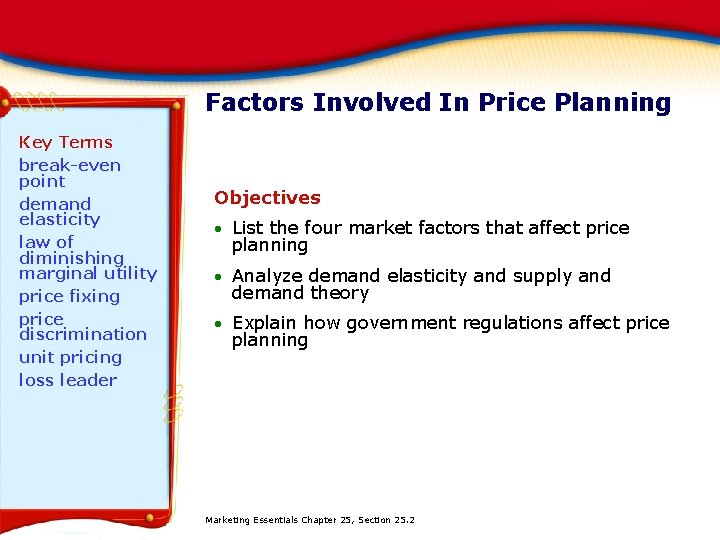 Factors Involved In Price Planning Key Terms break-even point demand elasticity law of diminishing