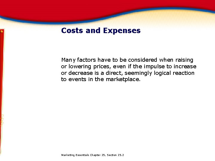 Costs and Expenses Many factors have to be considered when raising or lowering prices,