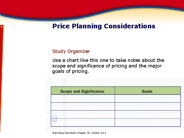 Price Planning Considerations Study Organizer Use a chart like this one to take notes