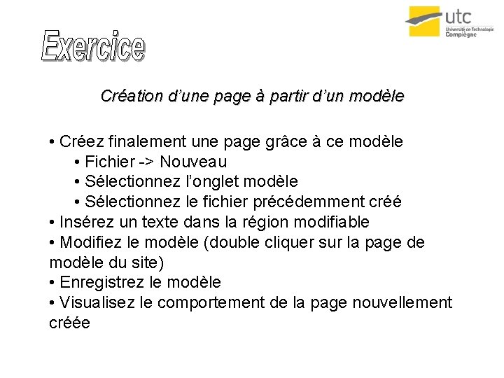 Création d’une page à partir d’un modèle • Créez finalement une page grâce à