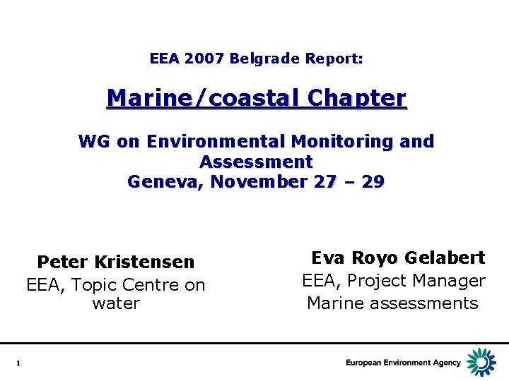 EEA 2007 Belgrade Report: Marine/coastal Chapter WG on Environmental Monitoring and Assessment Geneva, November