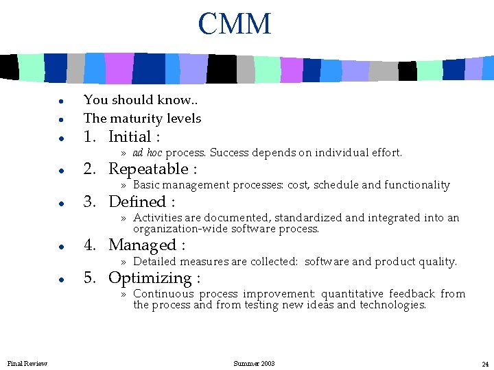 CMM l l l You should know. . The maturity levels 1. Initial :