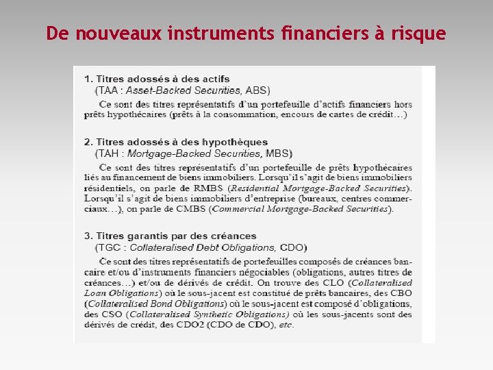 De nouveaux instruments financiers à risque 