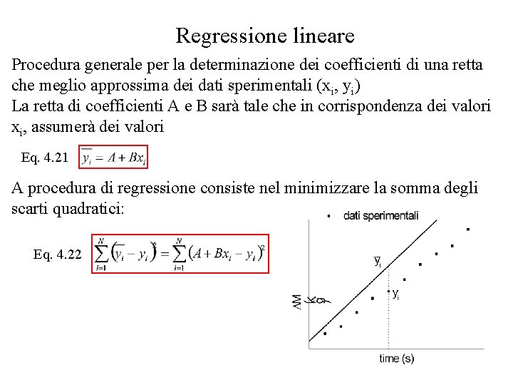 Regressione lineare Procedura generale per la determinazione dei coefficienti di una retta che meglio