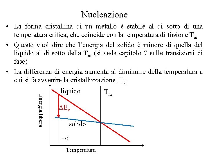 Nucleazione • La forma cristallina di un metallo è stabile al di sotto di