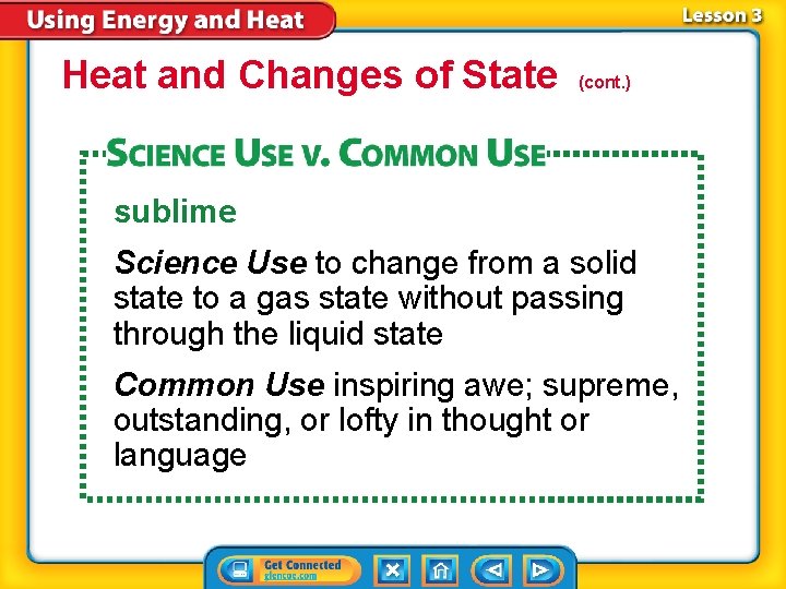 Heat and Changes of State (cont. ) sublime Science Use to change from a