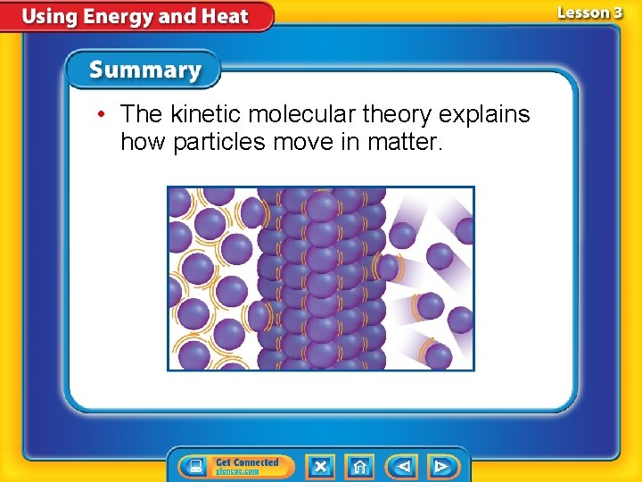 • The kinetic molecular theory explains how particles move in matter. 
