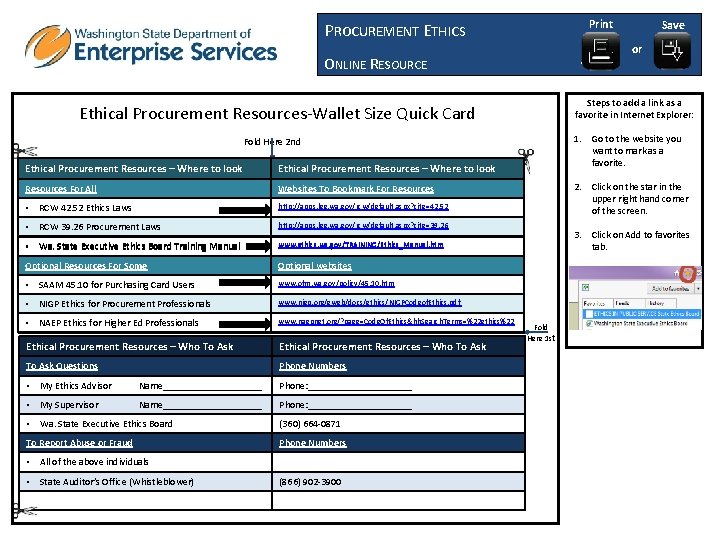 Print PROCUREMENT ETHICS Procurement Ethics Resources or ONLINE RESOURCE Steps to add a link