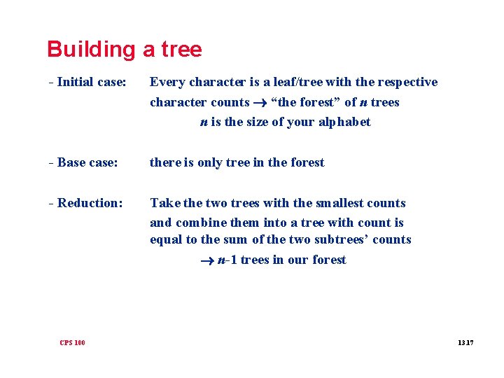 Building a tree - Initial case: Every character is a leaf/tree with the respective