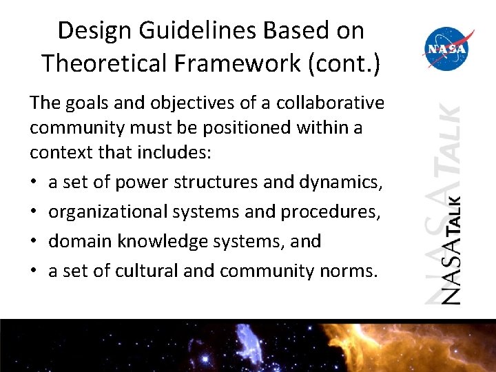 Design Guidelines Based on Theoretical Framework (cont. ) The goals and objectives of a Design Guidelines Based on Theoretical Framework (cont. ) The goals and objectives of a