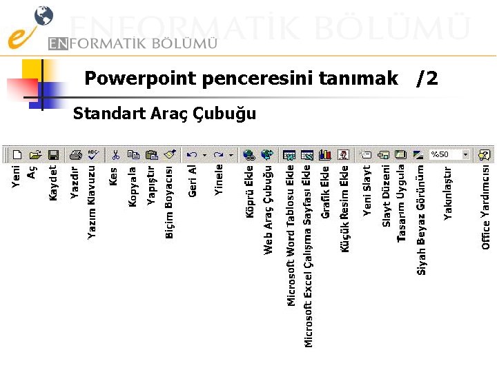 Powerpoint penceresini tanımak /2 Standart Araç Çubuğu 