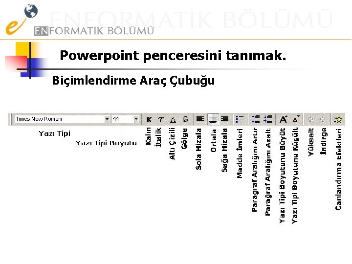 Powerpoint penceresini tanımak. Biçimlendirme Araç Çubuğu 