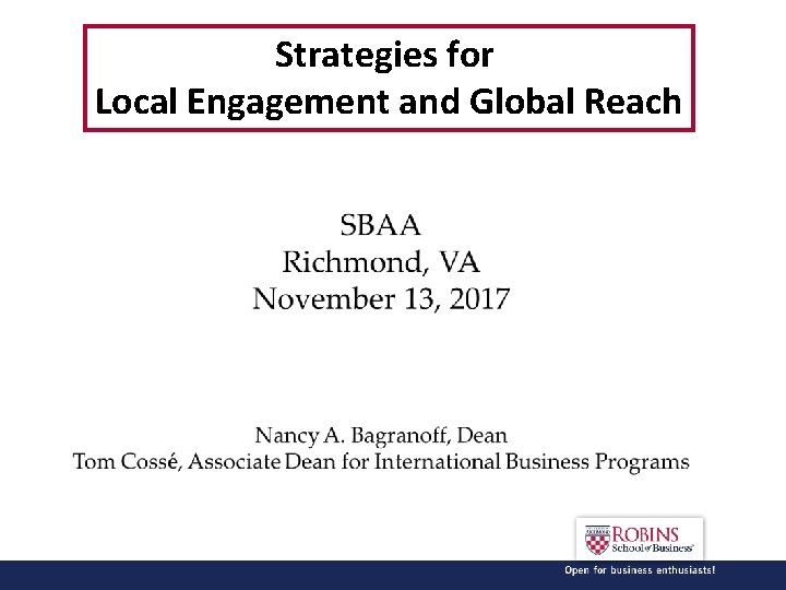 Strategies for Local Engagement and Global Reach 