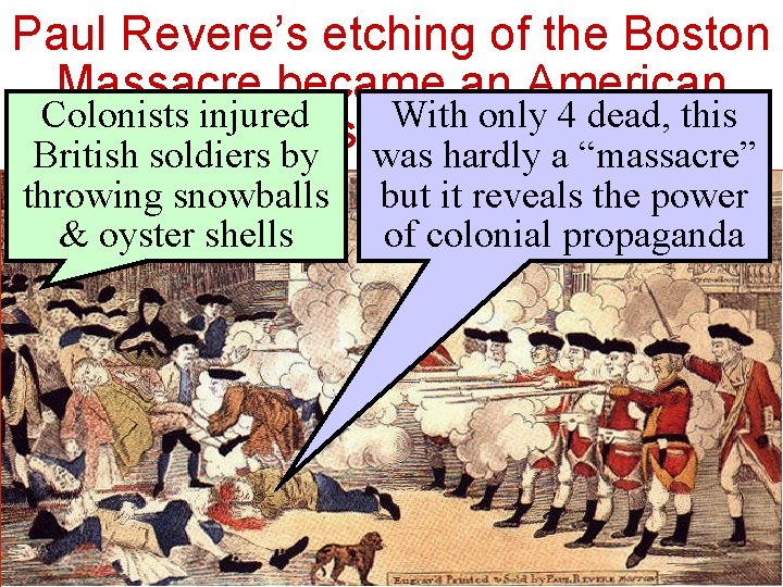 Paul Revere’s etching of the Boston Massacre became an American Colonists injured With only