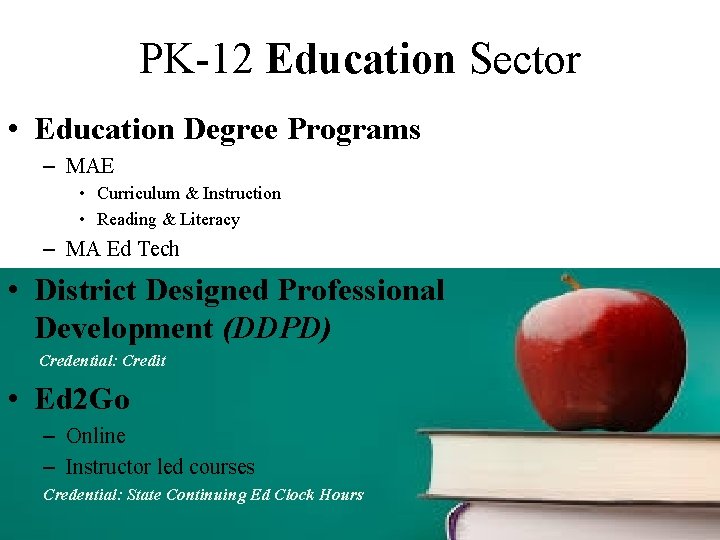 PK-12 Education Sector • Education Degree Programs – MAE • Curriculum & Instruction •