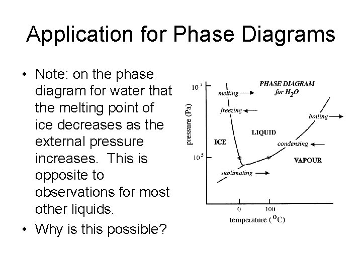 Application for Phase Diagrams • Note: on the phase diagram for water that the