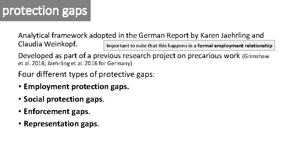 protection gaps Analytical framework adopted in the German Report by Karen Jaehrling and Claudia