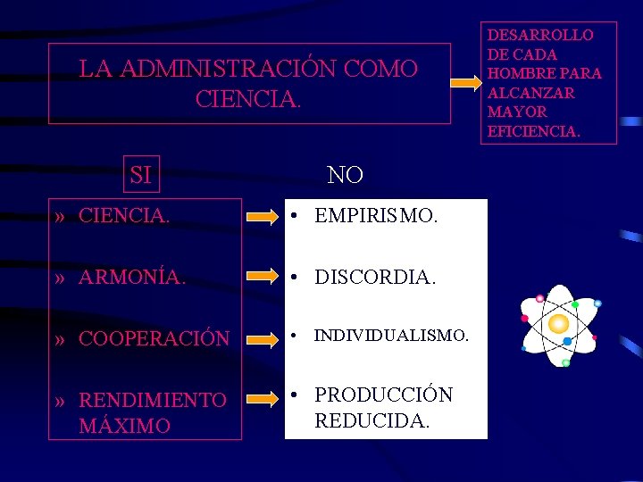 LA ADMINISTRACIÓN COMO CIENCIA. SI NO » CIENCIA. • EMPIRISMO. » ARMONÍA. • DISCORDIA.