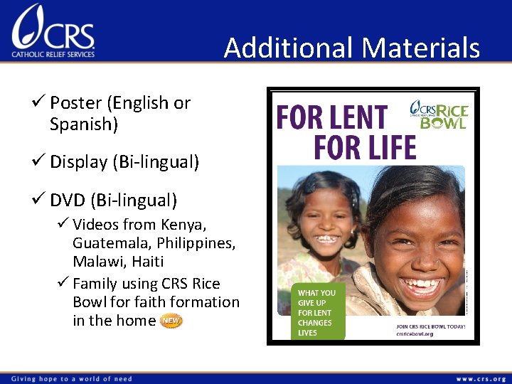 Additional Materials ü Poster (English or Spanish) ü Display (Bi-lingual) ü DVD (Bi-lingual) ü