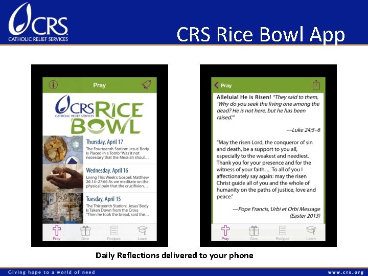 CRS Rice Bowl App Daily Reflections delivered to your phone 