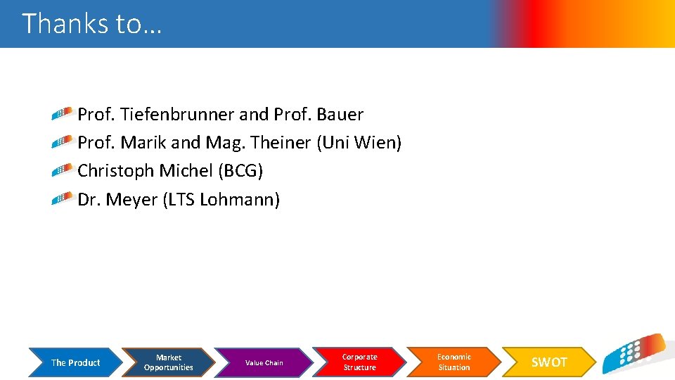 Thanks to… Prof. Tiefenbrunner and Prof. Bauer Prof. Marik and Mag. Theiner (Uni Wien)