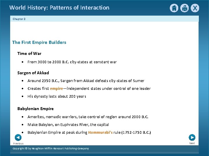 World History: Patterns of Interaction Chapter 2 The First Empire Builders Time of War World History: Patterns of Interaction Chapter 2 The First Empire Builders Time of War