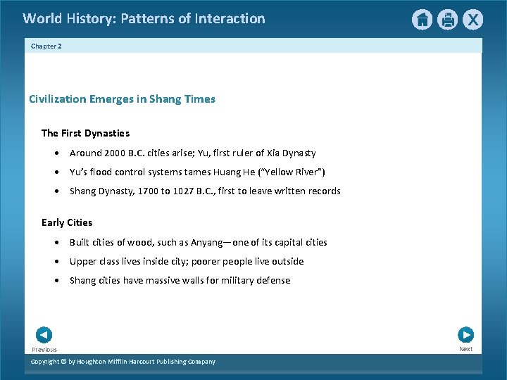 World History: Patterns of Interaction Chapter 2 Civilization Emerges in Shang Times The First World History: Patterns of Interaction Chapter 2 Civilization Emerges in Shang Times The First